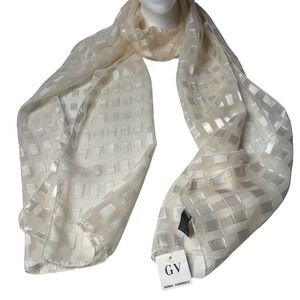 NWT Vintage 80s Gloria Vanderbilt Cream Rectangle Scarf Sheer Shiny Squares Gift